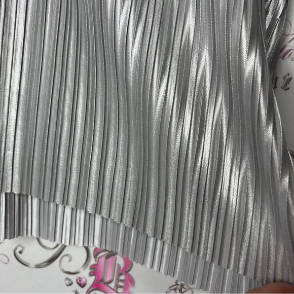 H&M pleated tank top ribbon tie straps silver shiny metallic disco πͺ© style - Picture 2 of 10